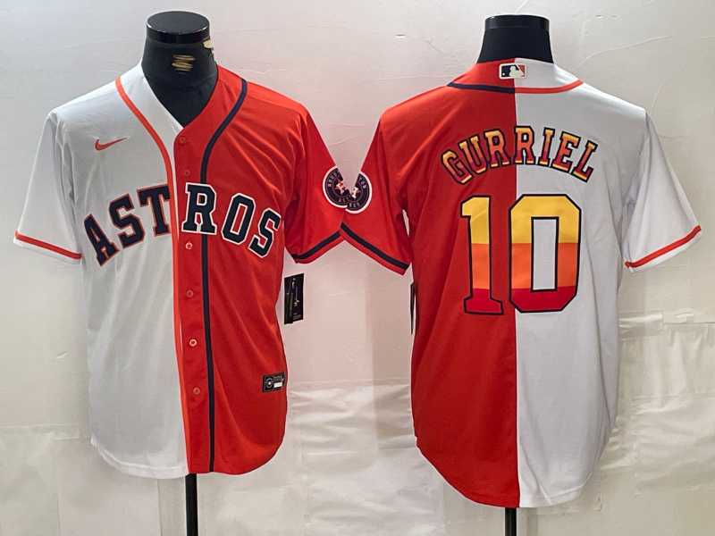 Men%27s Houston Astros #10 Yuli Gurriel White Orange Split Stitched Baseball Jersey Dzhi